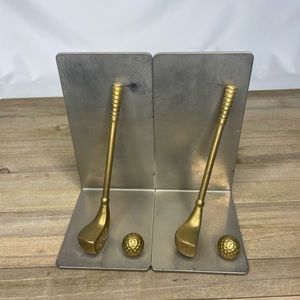 Set of 2 Silver and Brass Golf Bookends